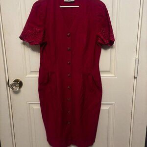 Vintage Fuchsia Caroline Wells Collection Petites Button Down Dress Size 10